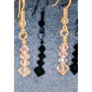 Light Peach/Pink AB Crystal Triple Bicone Beaded Dangle Earrings